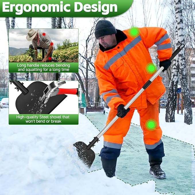 Flat Shovel, 54 inch Ice Scraper, Snow Shovel, Floor Scraper with Adjustable Long Handle, Heavy Duty Ice Chopper, Multifunctional Weed Removal Tool for Driveway, Walkway, Garden and Outdoor Cleaning
