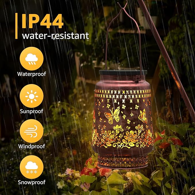 FUYO Solar Lanterns Outdoor Waterproof, Butterfly Metal Hanging Solar Lights Outside Decorative for Backyard Patio Yard Pathway Porch, Garden Decor Birthday Gifts for Women Mom Grandma