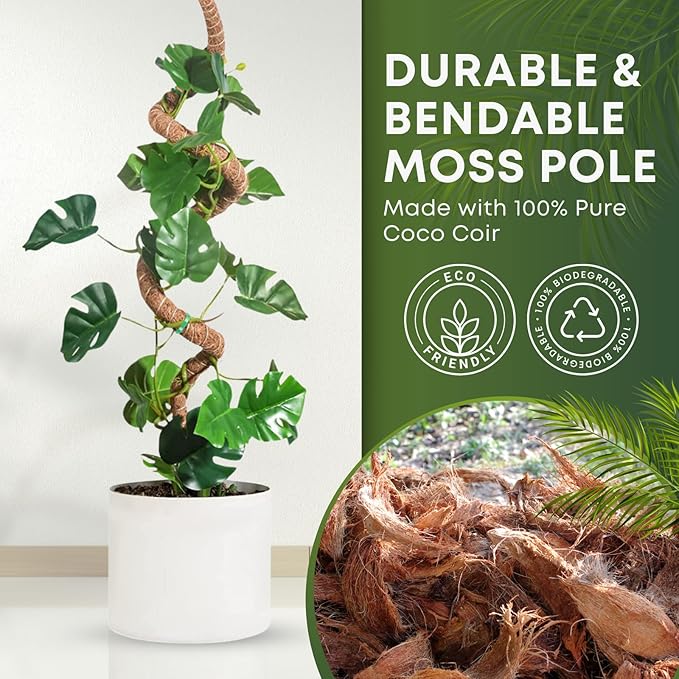 Auraville 28 Inch 2 Pack Bendable Moss Pole Monstera Plant Support | Plant Stakes for Indoor Plants | Coconut Fiber Moss Poles for Climbing Plant| Handmade Coco Coir Plant Sticks for Potted Plants