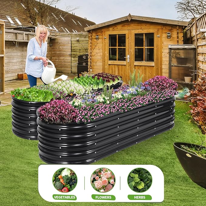 Permade Galvanized Raised Garden Bed Outdoor- Raised Beds for Gardening| Metal Planter Box, Steel Raised Garden Bed Kit with Safety Edging and Gloves for Vegetables, Flower, Herbs (6x2x1.4FT, Gray)