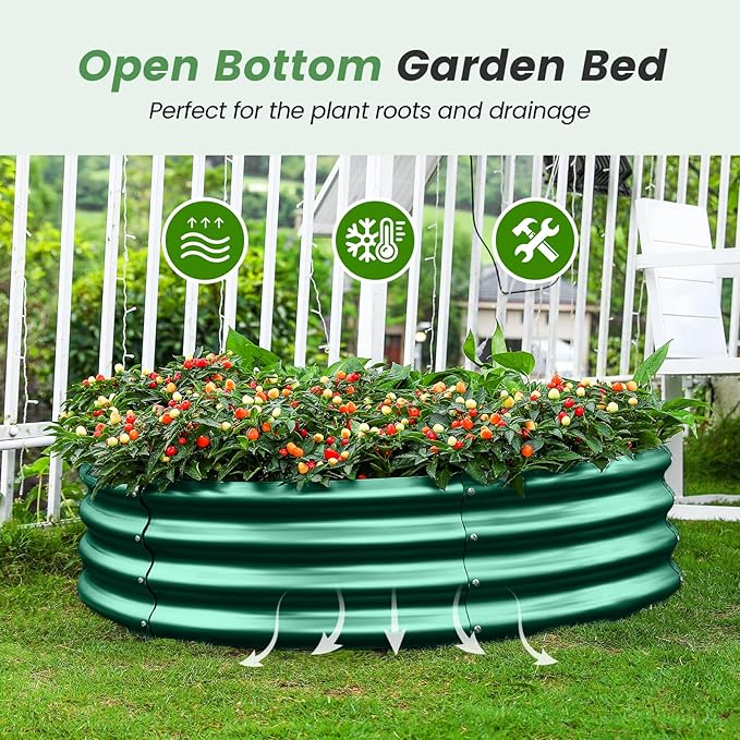 Land Guard 2×2×1ft Galvanized Raised Garden Bed Kit, Round Galvanized Planter Raised Garden Boxes Outdoor, Large Metal Raised Garden Beds for Vegetables, Green