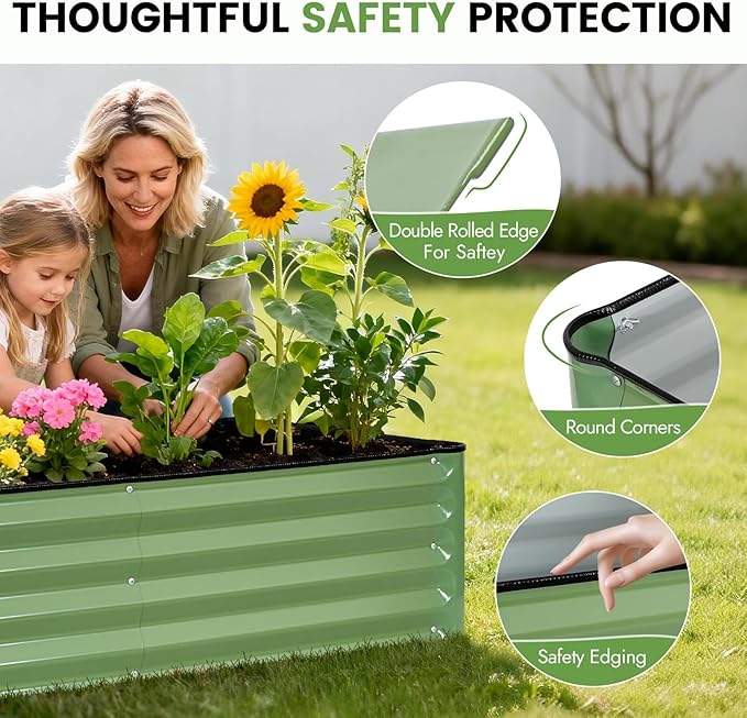 INNO STAGE Galvanized Raised Garden Bed Kits, 4x2x1ft Metal Raised Garden Beds Outdoor, Steel Raised Planter Bed with Gloves for Vegetables & Flowers Patio Ground Planter Box (Olive Green, 2PCS)