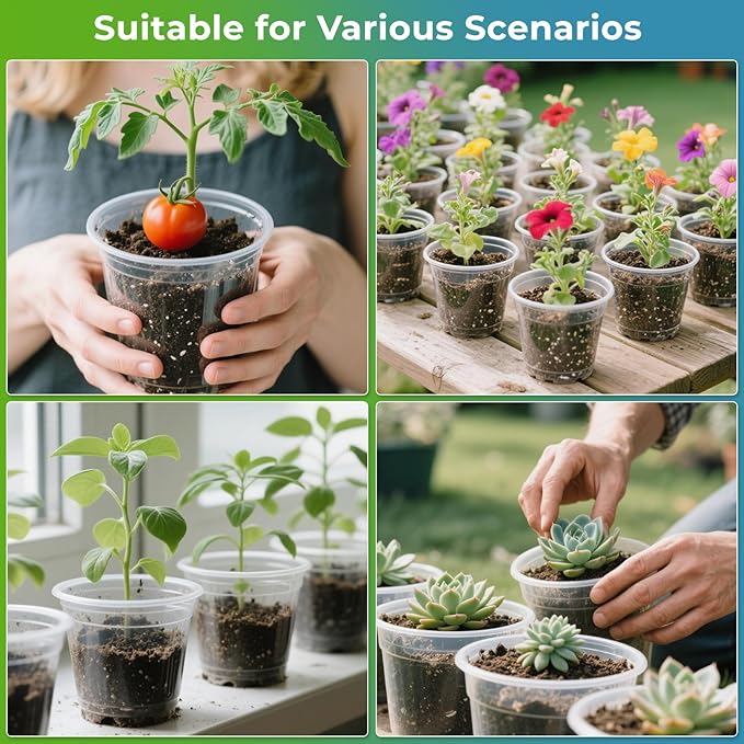 Nursery Pots for Plants, 30 Packs Clear Nursery Pots with Drainage, 3/4/5 Inch Plastic Planter Pots Including 30 Plant Labels in Yellow White Blue (30)