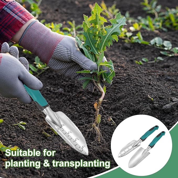 HARFINGTON 2pcs Garden Hand Shovels 11.8" Measurements Aluminum Transplanting Trowel Small Gardening Hand Tools for Planting, Blue