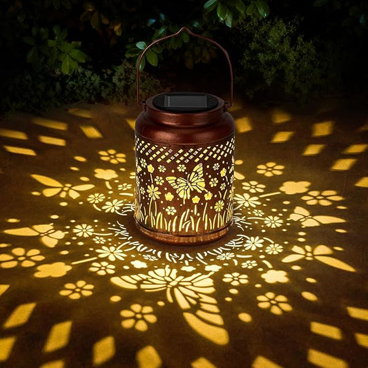 Butterfly Gift Solar Lanterns Outdoor Waterproof - Metal Garden Decor Hanging Solar Lights Butterfly Decorations for Patio Yard Lawn Porch Pathway, Christmas Decor Birthday Gift for Women Mom Grandma