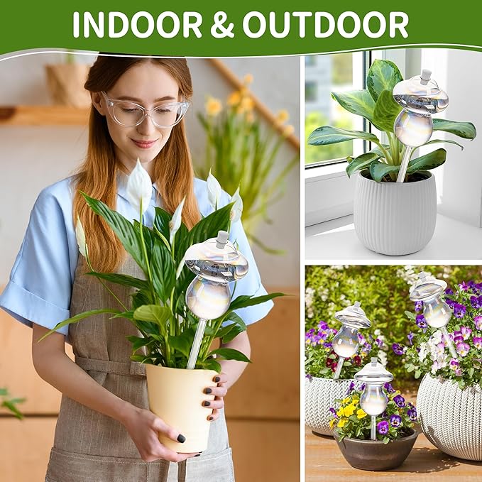 11 oz Up Large Plant Watering Globes, Self Watering Planter Insert, Glass Plant Watering Devices, Mushroom Self Watering Globes, Automatic Watering Bulbs for Indoor Outdoor Plants (Large 4-Pack)