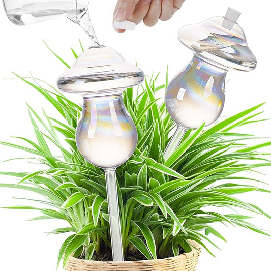 11 oz Up Large Plant Watering Globes, Self Watering Planter Insert, Glass Plant Watering Devices, Mushroom Self Watering Globes, Automatic Watering Bulbs for Indoor Outdoor Plants (Large 2-Pack)