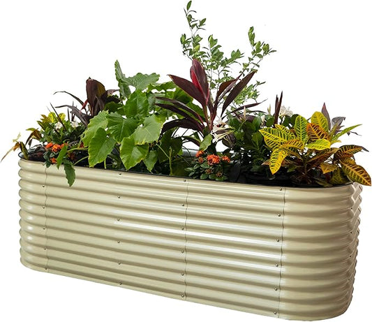 32" Extra Tall Raised Garden Bed Kits, 4 x 8 x 2.7ft Raised Planter Box Outdoor, 2.5 x 9.5 x 2.7ft Deep Root 10 in 1 Modular Metal Raised Beds for Gardening Vegetables Flowers Fruits - Pearl White