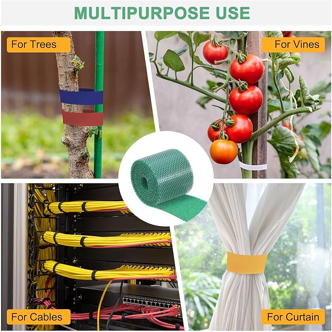 2-Roll Garden Plant Tape, 16 ft x 0.8 in Garden Hook and Loop Plant Ties Multi-Purpose Use Adjustable and Reusable Twist Wire Tape for Plants/Flowers/Vines [Green]