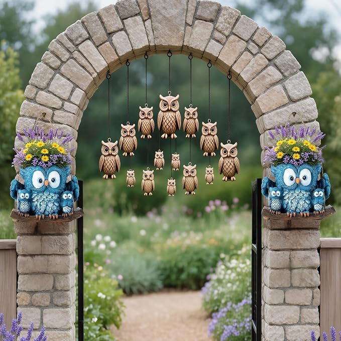 Swing Owl Hanging Planter for Indoor Outdoor Plants Decor Resin Hanging Owl Planter Pot with Rope, Cute Mother and Baby Design, Small Hanging Plant Holder for Garden, Patio, Balcony