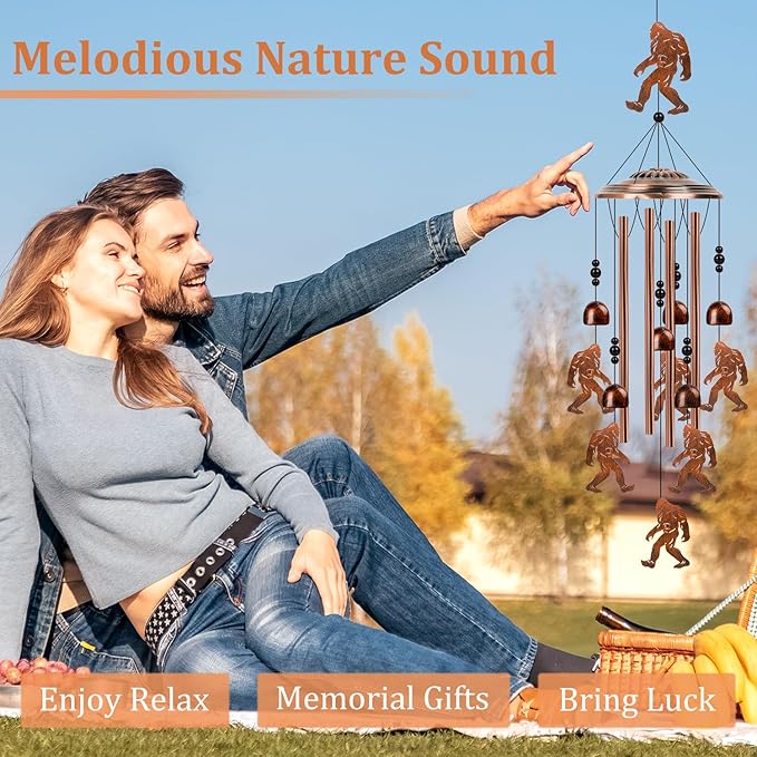 Bigfoot Gift Wind Chimes - Big Foot Sasquatch Gifts for Men Women, Father Mother Grandparents Friends Birthday, Memorial Wind Chimes for Outside, Garden Patio Yard Decor