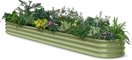 Galvanized Raised Garden Bed 10x2x1 | 8x4x1 ft, 12" Tall Metal Planter Boxes Outdoor, Modular Raised Flower Beds for Vegetable, Herb, Strawberry, Zn-Al-Mg Coated Steel Long Planter- Moss Green