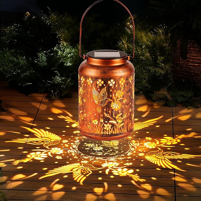 Hummingbird Solar Lanterns Christmas Birthday Gifts for Women Mon Grandma Garden Decor Metal Hanging Solar Lights LED Lamp Waterproof Outdoor Decoration for Yard Patio Lawn Pathway Landscape