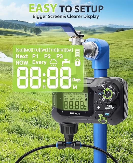 HIRALIY 118FT Greenhouse Misting Drip Irrigation Kit with Garden Timer, Quick Connector Design Automatic Irrigation System, Hanging Plant Watering System, with Tubing, Misting Nozzles, and Water Timer