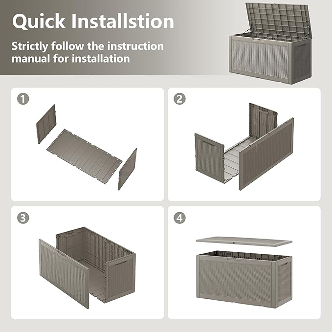NBYSGO Outdoor Storage Box, Resin Deck Boxes Indoor and outdoor, Waterproof Storage Box Lockable Lid (Grey, 100 Gallon)