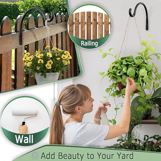 AJART Hanging Plant Hanger Outdoor: 5.5-Inch Bird Feeder Wall Hooks - Rust-Resistant Plant Bracket Hook for Hanging Flower Baskets