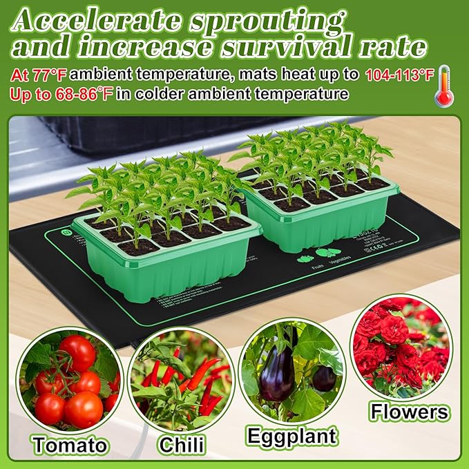 4 PCS Durable Seedling Heat Mat for Plants - 10'' x 20.5'' Bulk Seed Starting Heating Mat for Indoor Grarden Greenhouse, Waterproof Warm Hydroponic Seed Mat for Plant Germination Growth