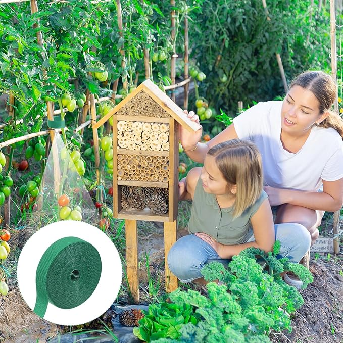 1-Roll Garden Plant Tape, 16 ft x 0.8 in Garden Hook and Loop Plant Ties Multi-Purpose Use Adjustable and Reusable Twist Wire Tape for Plants/Flowers/Vines [Green]