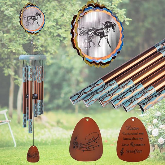Wind Chimes for Outside with 3D Animations Horse Wind Spinner,37" Memorial Wind Chimes Outdoor Garden Decor,Horse Gifts for Women Mom Grandma Men Father,Patio Decorations,Garden Ornaments