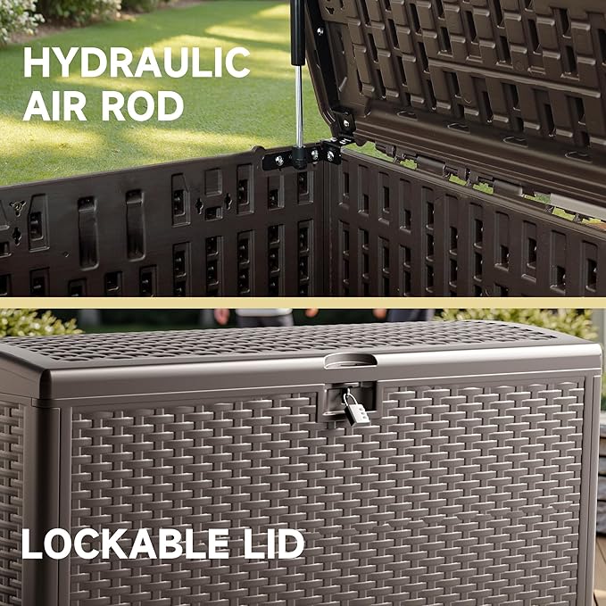 Ortus Collective 150-Gallon Large Deck Box – Features Lockable, UV-Resistant & Waterproof Double-Layer Resin Construction for All-Weather Outdoor Storage (Brown)