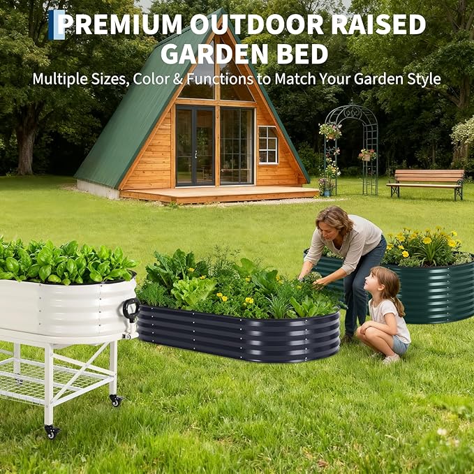 Galvanized Raised Garden Bed Kit with Cover Heavy-Duty Modular Metal Planter Raised Beds for Vegetables with Tool-Assisted Simple Assembly, Reinforced Panels & Optimal Drainage