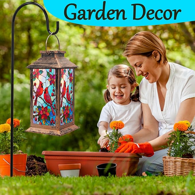 Solar Lantern Outdoor Waterproof Garden Decor Hanging Solar Lights Bird Decorative LED Lanterns,Birthday Gifts for Women Mom Christmas Gifts for Yard Patio Lawn Tabletop Pathway Landscape(Cardinal)