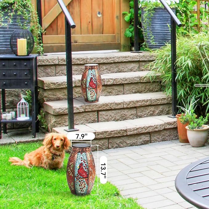 Solar Lanterns Outdoor Cardinal Garden Decor Light Decorative Waterproof Hanging Gardening Gifts for Women Mom Mothers Grandma Grandparents Birthday Gift