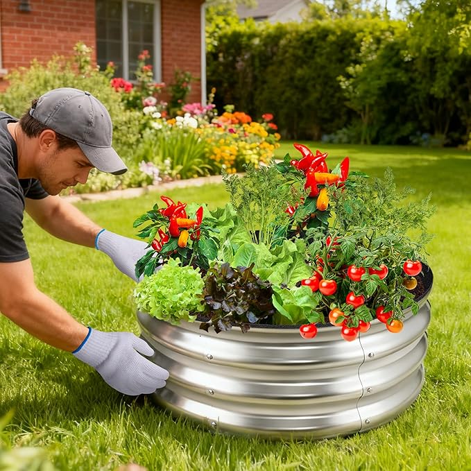 2 Sets 2 x 2 x 1 ft Raised Garden Bed Liner Bag, Breathable Grow Bed Fabric Liners with Clips and Gloves, Garden Box Non Woven Bag for Outdoor Plants Growth Keep Soil Isolation (Circular)