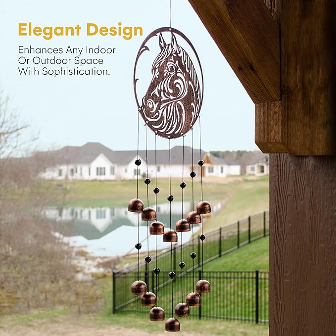 VP Home Rustic Horse Wind Chimes for Outside - Harmonic Windchimes with Animal Design for Gardens, Patios, and Porches - Thoughtful Gift for Mom, Grandma, and Gifts for Horse Lovers - 22x17x70 Inches
