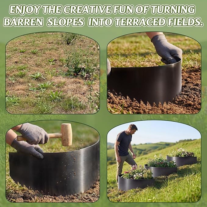 Maxdot 3 Pack Hillside Planters, Erosion Control Hillside Planters, Steel Serrated for 10°-24° Slope Gardening, Raised Garden Bed Terracing Kit, Beautify Landscapes, 39.4 x 11.8 Inches