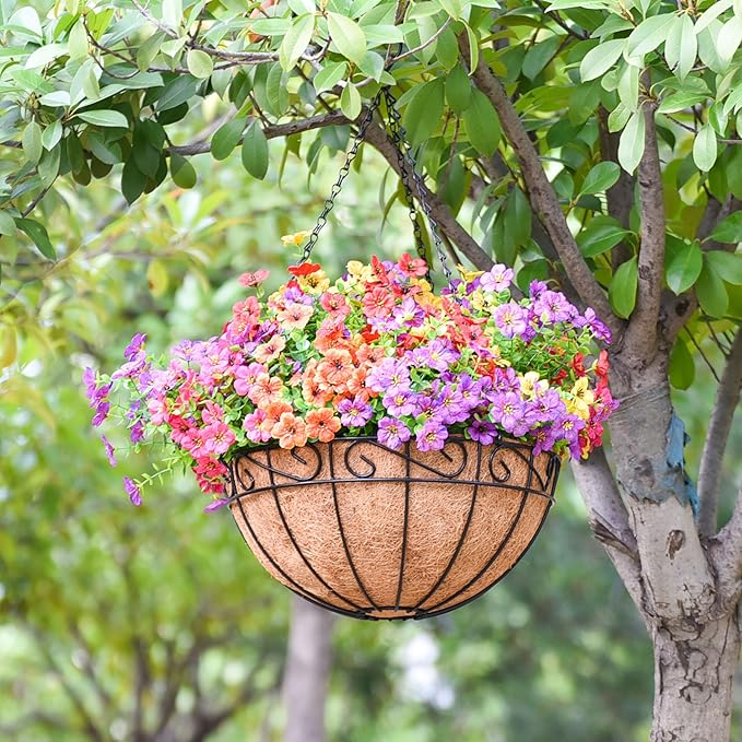 Hanging Planters for Outdoor Plants 4 Pack 12 inch Metal Hanging Flower Basket with Coco Coir Liner Wire Plant Holder Watering Flower Baskets Pot Hanger Garden Decoration for Indoor Outdoor(HBL)