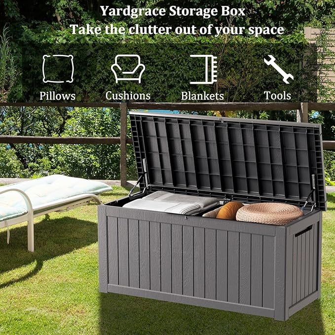 270GAL Deck Box -Grey，Large Capacity，UV-Resistant ，Deck Box，Patio， Yard，Garden Storage
