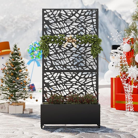 Casaphoria Metal Raised Garden Bed with Trellis and Wheels, 72"x35"x16" Planter Box for Climbing Plants, Vegetables & Vines, Features Drainage Holes and Privacy Screen (Black-Net)
