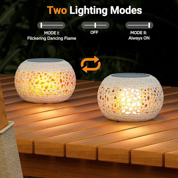 Solar Lanterns Outdoor Waterproof Table Lights: Upgraded Flickering Flame Solar Lights, White Metal Decorative Lantern Gifts for Women Mom, Garden Yard Balcony Indoor Tabletop Decor(2 Modes)