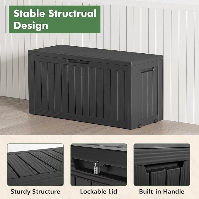 NBYSGO Outdoor Storage Box, Resin Deck Boxes Indoor and outdoor, Waterproof Storage Box Lockable Lid (Black, 80 Gallon)