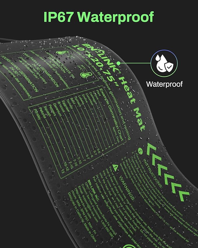 BN-LINK Durable Seedling Heat Mats for Seed Starting 10" x 20.75", 6 Pack Waterproof Warming Mat Plant Heating Pad for Seed Germination, Indoor Growing, Hydroponic, Greenhouse, ETL Listed