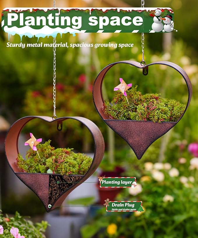 Metal Plant Hangers Indoor and Outdoor: Valentines Day Gifts for Her Wife Women Mom Garden Lovers Birthday - Heart Shape Hanging Planters for Window Wall Living Room Office Decor(2 Pack)