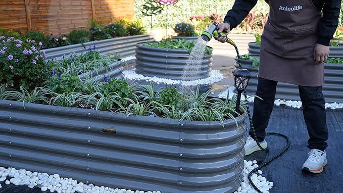A ANLEOLIFE 12-Pack 4X4X1.5ft & 6X2X1.5ft & 81x81x18 in Deep Root Galvanized Raised Garden Beds Outdoor for Planting Vegetables Flowers Herb, Quartz Grey