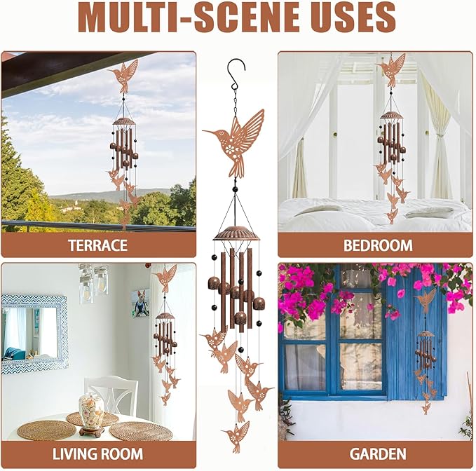 Hummingbird Wind Chimes for Outdoors Hanging Metal Windchime for Women/Men, Garden Wind Chime Patio,Yard Decor Thanksgiving Gifts for Mom Bird Lover