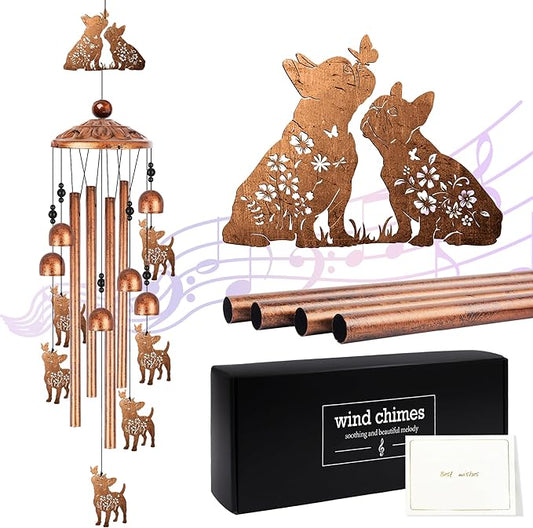 French Bulldog Wind Chime for Outside: Dog Gifts for Women Men, Metal Dog Wind Chime Yard Art, Soothing Home Garden Patio Outdoor Decor