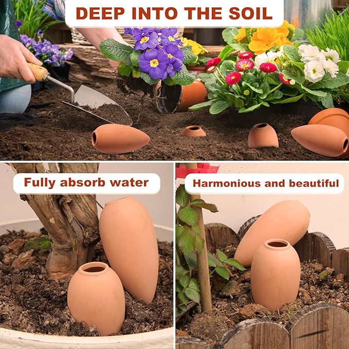 Olla Watering Pot Self Watering Planter Insert Terracotta Watering Spikes Premium Plant Watering Devices Irrigation Watering Spikes Automatic Plant Accessories 4 Packs (Small Cone)