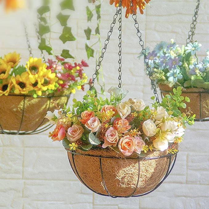 Hanging Planters Basket Set of 3 Hanging Flower Pots 10 Inch Chain Round Wire Plant Holder with Coco Coir Liner Garden Watering Hanging Baskets for Patio Garden Outdoor1