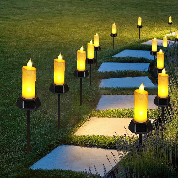 BlcTec Solar Candles Outdoor Waterproof, Realistic Flickering Flames LED Candles with IP65 High Rating Waterproof, Suitable for Lawn, Yard, Pathway, Camping, Graveyard, Halloween Outdoor Decor, 4 PCS