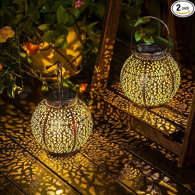 2Pack Solar Outdoor Lanterns Waterproof, Garden Gifts for Mom, Rose Solar Garden Decor , Warm White Table Lights for Yard Art, Porch, Mothers Day Grandma Wife (Antique Bronze )