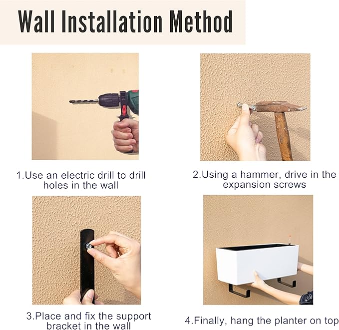 LaLaGreen Wall Hanging Planter Outdoor (20 Inch, 4 Pack) Wall Mounted Self Watering System Window Boxes with Bracket, White Rectangular Plant Pot Flower Box Container Indoor Modern Herb Kitchen Decor