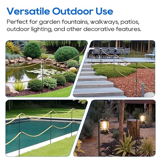 6 Packs 42" Tall Metal Rope Stakes with Pointed Ends Black Powder-Coated Garden Border Poles for Rope ≤3.5" Fencing Around Flower BedsTrees Paths Walkways