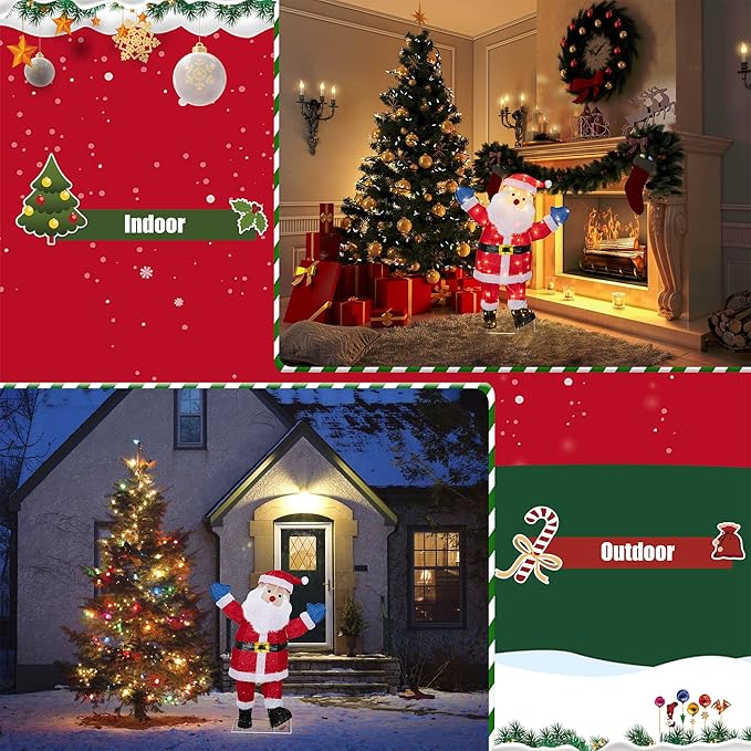Lighted Christmas Santa Claus Outdoor Decorations, Christmas Standing Santa Claus 3D Super Large Lighted Holiday Displays Family Set Decoration Outdoor Indoor Yard