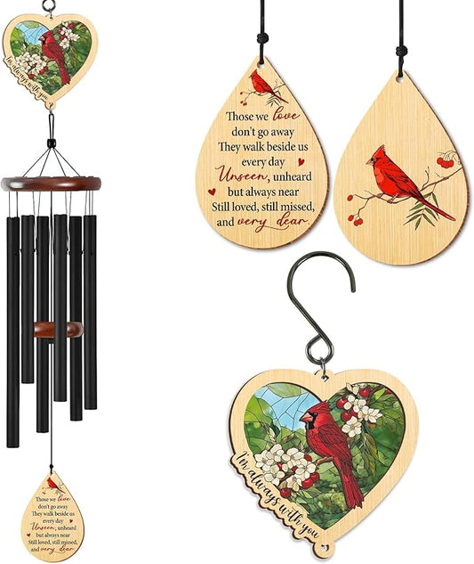 FLAGWIX Sympathy Gifts for Loss of Loved One - Large Outdoor Wind Chimes for Outside 32in - Cardinal Gifts for Women Men, Memorial Gift, Sympathy Gift Ideas, Cardinal Wind Chimes for Loss of Loved One