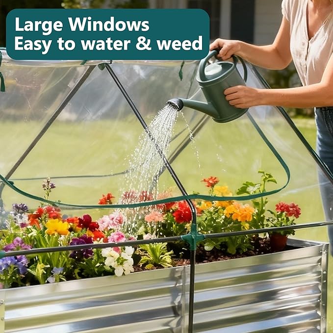 Smug Outdoor Raised Garden Bed with Transparent Waterproof Cover for Growing Vegetables, Cold-Resistant Planter Box Kit with Large Screen Windows for Herbs & Flowers, 6x3x2ft