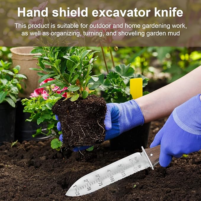 Garden Shovel Saw,Multifunctional Manual Weeding Tool for Weeding,Digging,Pruning,Cultivating, 7" Stainless Steel Blade with Sheath, Full-Tang Wood Handle with Hanging Hole (Black)